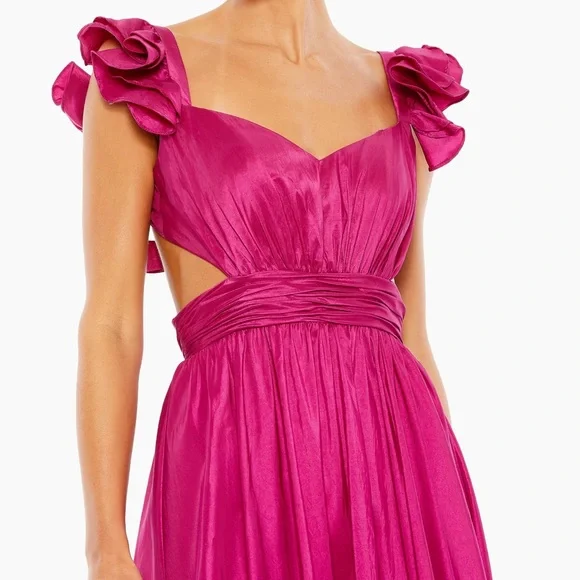 NWT 68062 Mac Duggal Ieena Cut-Out Ruffled Satin Gown Size 6